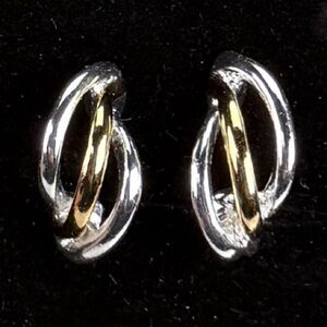 Vintage minimalist, two tone, silvertone, goldtone Napier clip on earrings
